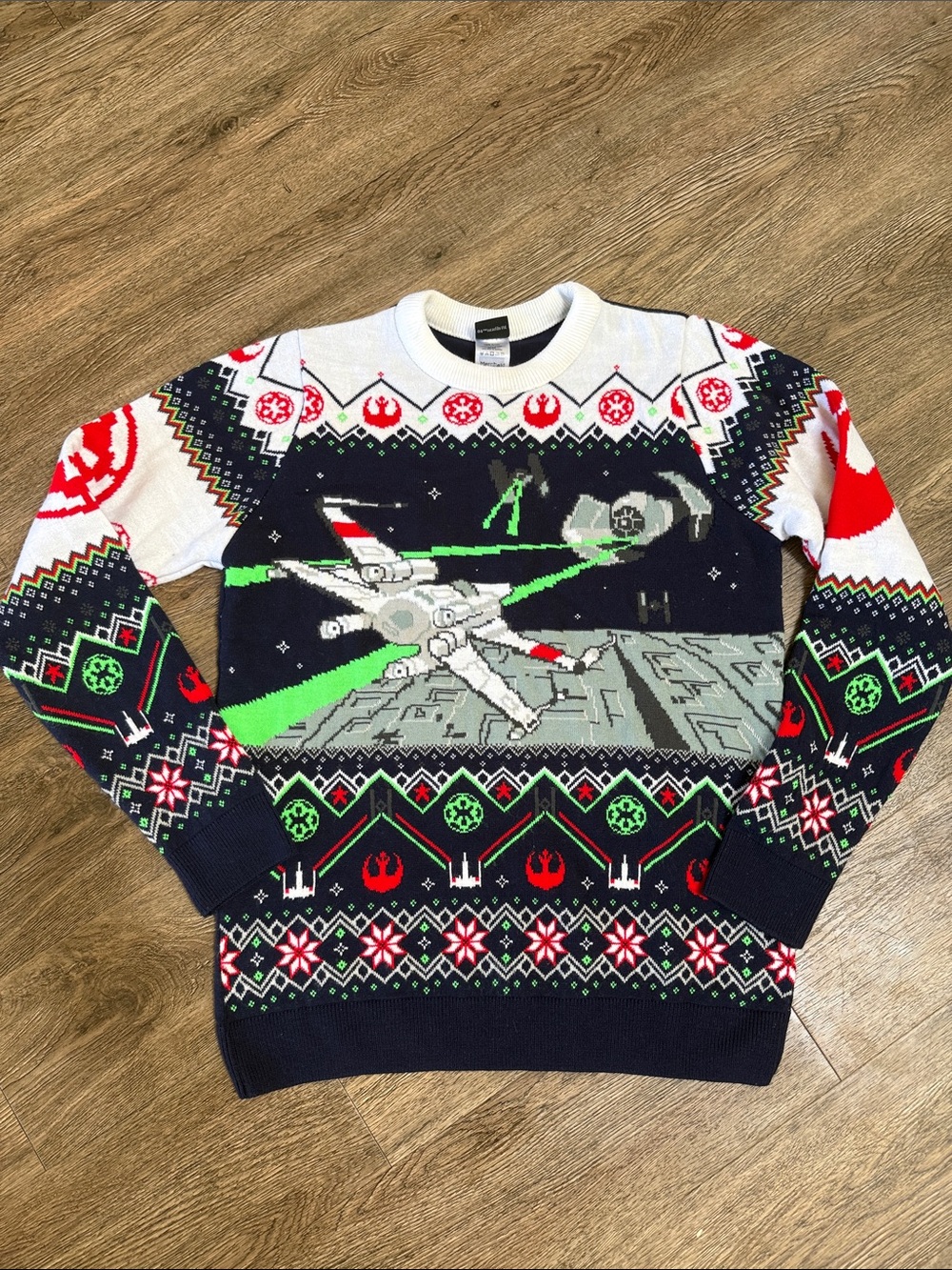 Star Wars Navy, White, Red & Green Holiday Crewneck Sweater